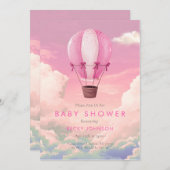 Pink Hot Air Ballon Babydusche Einladung (Vorne/Hinten)