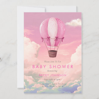 Pink Hot Air Ballon Babydusche Einladung