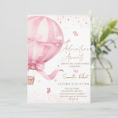 Pink Hot Air Ballon Babydusche Einladung (Stehend Vorderseite)