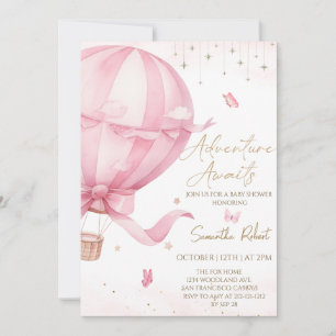 Pink Hot Air Ballon Babydusche Einladung