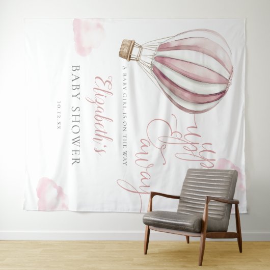 Pink Hot Air Ballon Babydusche Foto Hintergrund Wandteppich (Beispiel (Horizontal))