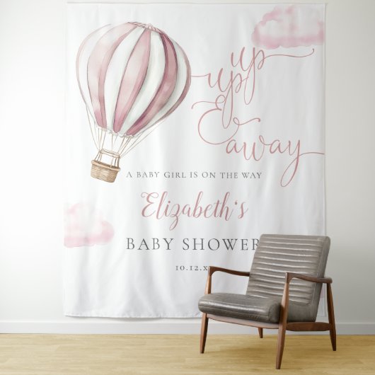 Pink Hot Air Ballon Babydusche Foto Hintergrund Wandteppich (Beispiel)