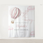 Pink Hot Air Ballon Babydusche Foto Hintergrund Wandteppich (Vorderseite)