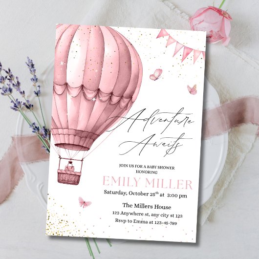 Pink Hot Air Ballon Babydusche Invite, Baby Girl Einladung