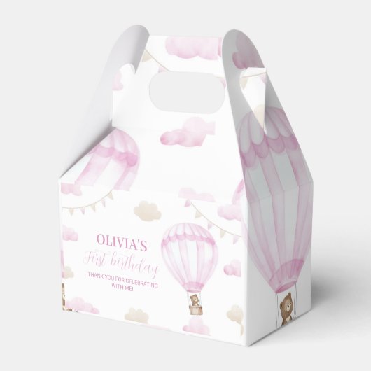 Pink Hot Air Ballon Birthday Favor Box Geschenkschachtel (Vorderseite)
