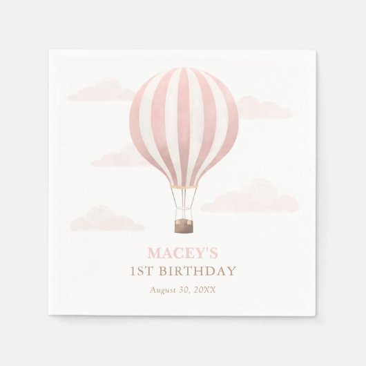 Pink Hot Air Ballon Birthday Serviette (Vorderseite)