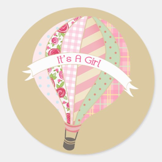 Pink Hot Air Ballon Es ist ein Girl Sticker (Vorderseite)