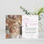 Pink Hot Air Ballon Geburtstag Foto Danke Karte (Stehend Vorderseite)