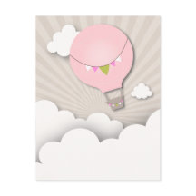 Pink Hot Air Ballon Geburtstagsparty Postkarte
