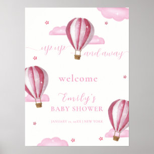 Pink Hot Air Ballon Girl Baby Dusche Willkommen Poster
