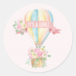 Pink Hot Air Ballon Girl Baby Showabenteuer Runder Aufkleber