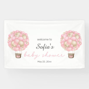 Pink Hot Air Ballon Girl Babydusche Banner