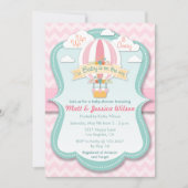 Pink Hot Air Ballon Girls Babydusche Einladung (Vorderseite)