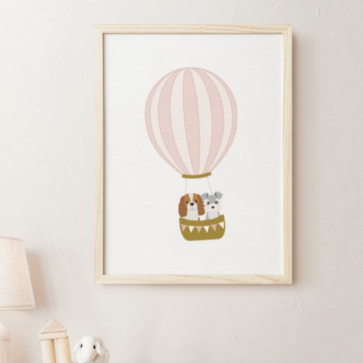 Pink Hot Air Ballon mit Hunde Kinderzimmer Poster