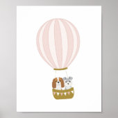 Pink Hot Air Ballon mit Hunde Kinderzimmer Poster (Vorne)