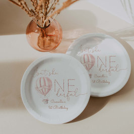 Pink Hot Air Ballon Onederful Girl 1st Birthday Pappteller