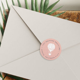 Pink Hot Air Ballon Rücksendeadresse Runder Aufkleber