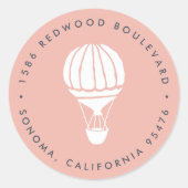 Pink Hot Air Ballon Rücksendeadresse Runder Aufkleber (Vorderseite)