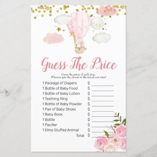 Pink Hot Air Ballon schätzen den Preis Game (Vorderseite)