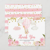 Pink Hot Air Ballon Tiere Babydusche Dankeskarte (Vorne/Hinten)