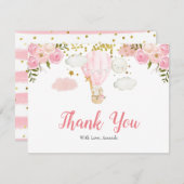 Pink Hot Air Ballon Tiere Jungle Danke Karte (Vorne/Hinten)