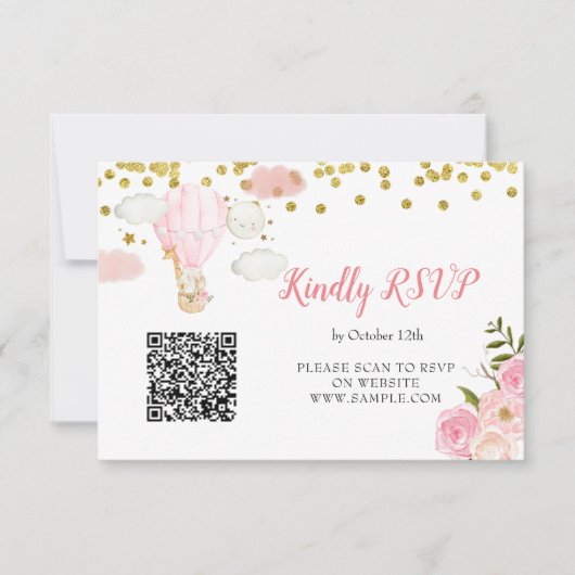 Pink Hot Air Ballon Tiere Online Rsvp Card Dankeskarte (Vorderseite)