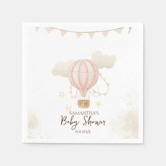 Pink Hot Air Ballon Wolken Babydusche Serviette (Vorderseite)