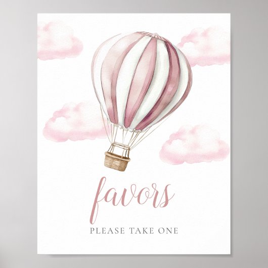 Pink Hot Air Balloon Baby Shower Favors Sign Poster (Vorne)