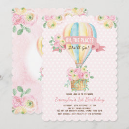 Pink Hot Air Balloon Floral Adventure Geburtstag Einladung