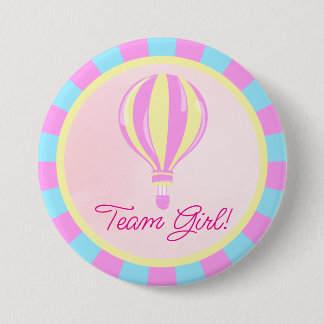 Pink Hot Air Balloon Gender Reveal Team Girl Button