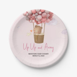 Pink Hot Air Balloon Up and Away Baby Shower Pappteller