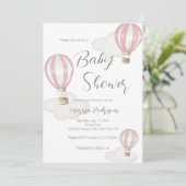 Pink Hot Air Balloons Baby Shower Girl Einladung (Stehend Vorderseite)