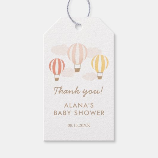 Pink Hot Air Balloons Girl Baby Dusche Geschenkanhänger (Vorderseite)