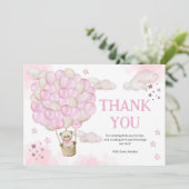 Pink Hot Air Balloons Teddy Bear Baby Dusche Dankeskarte (Stehend Vorderseite)