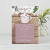 Pink Hot Chocolate Rustic Baby Es ist kalte Dusche Einladung (Stehend Vorderseite)