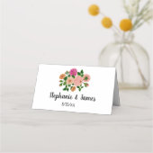 Pink Hot Pink Peach Blume Escort Card Platzkarte (Vorderseite)