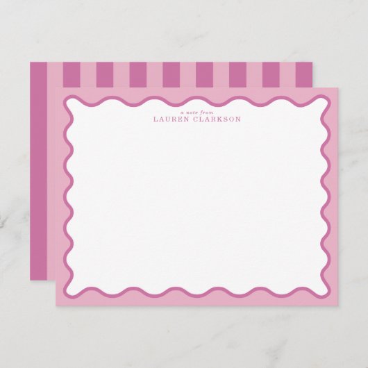 Pink & Hot Pink Wavy Border Note Card Einladung (Vorne/Hinten)