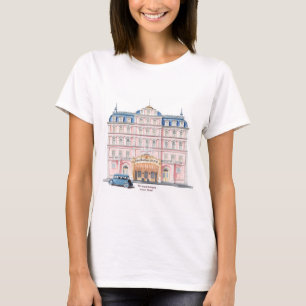 Pink Hotel Illustration T - Shirt im europäischen