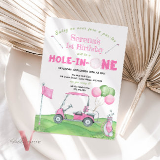 Pink HOTEL IN ONE AGE Golf Geburtstag Einladung