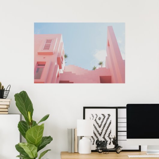 Pink House and Palm Trees Foto Poster (Heimbüro)
