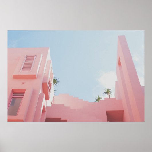 Pink House and Palm Trees Foto Poster (Vorne)