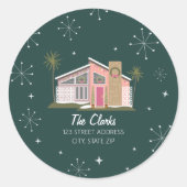Pink House Palm Tree Weihnachtsansprache des Mitte Runder Aufkleber (Vorderseite)