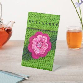 Pink Hues Blume Green Leaf Designer Crochet Print Sockelschild