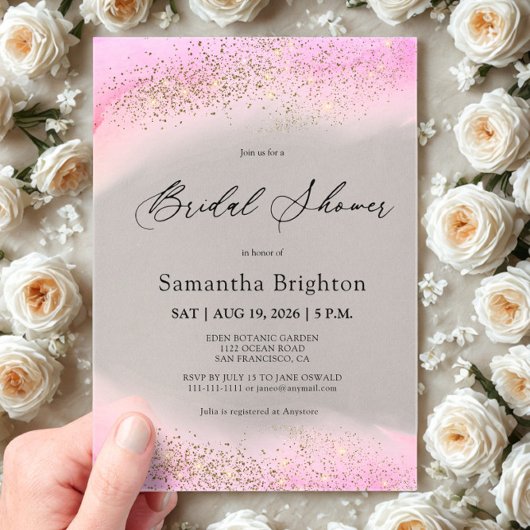 Pink Hues Gold Glitzern Brautparty Acryleinladungen