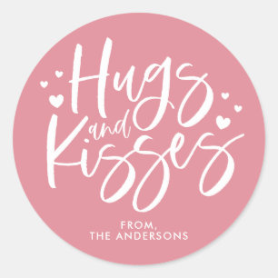 Pink Hugs and Kisses Valentine's Day Runder Aufkleber
