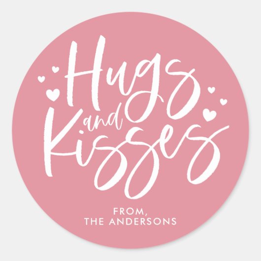 Pink Hugs and Kisses Valentine's Day Runder Aufkleber (Vorderseite)