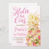 Pink Hula on over, Luau, Ananas Birthday Party Einladung (Vorne/Hinten)