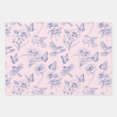 Pink Hummingbird & Butterfly Floral Wrapping Geschenkpapier Set (Vorderseite 3)