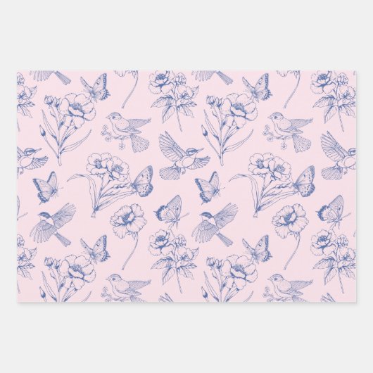 Pink Hummingbird & Butterfly Floral Wrapping Geschenkpapier Set (Vorderseite 3)