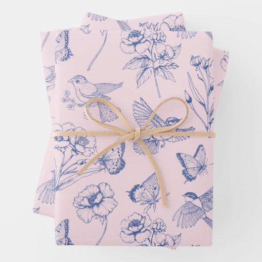 Pink Hummingbird & Butterfly Floral Wrapping Geschenkpapier Set (Beispiel)